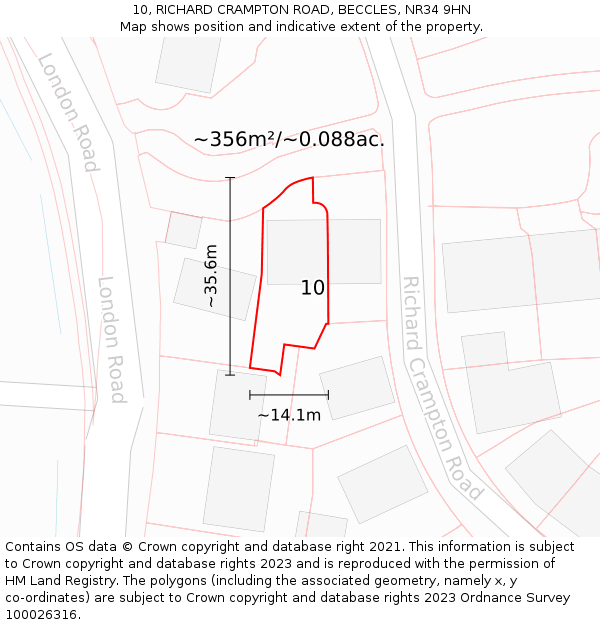 10, RICHARD CRAMPTON ROAD, BECCLES, NR34 9HN: Plot and title map
