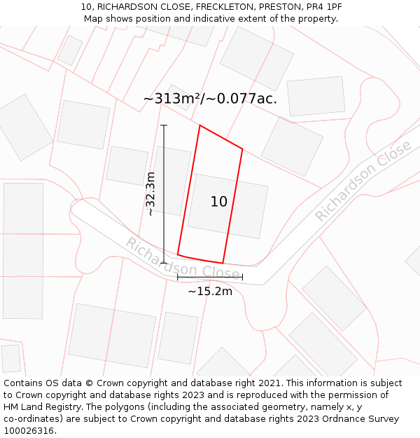 10, RICHARDSON CLOSE, FRECKLETON, PRESTON, PR4 1PF: Plot and title map