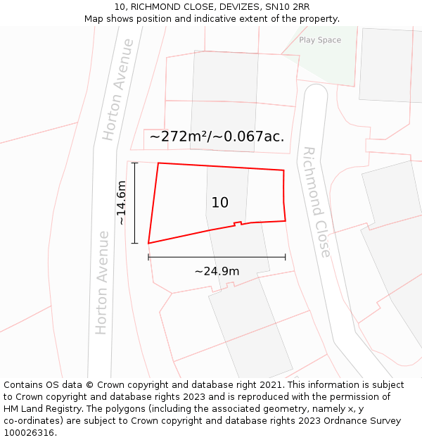 10, RICHMOND CLOSE, DEVIZES, SN10 2RR: Plot and title map