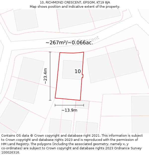 10, RICHMOND CRESCENT, EPSOM, KT19 8JA: Plot and title map