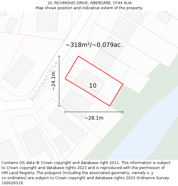 10, RICHMOND DRIVE, ABERDARE, CF44 9UA: Plot and title map