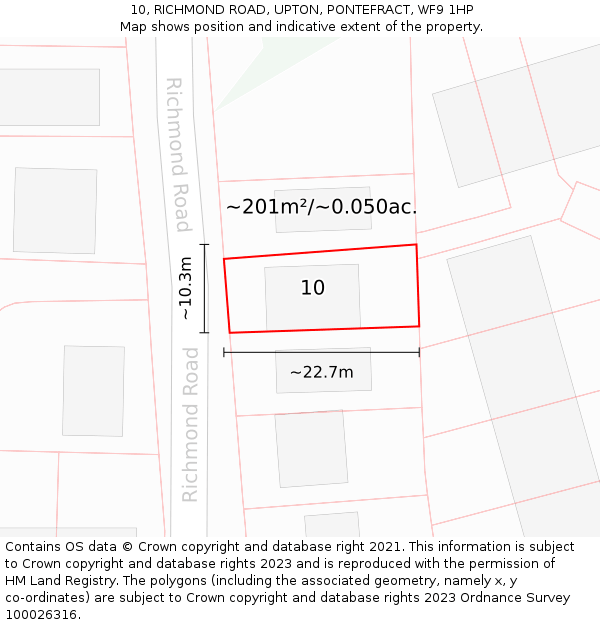 10, RICHMOND ROAD, UPTON, PONTEFRACT, WF9 1HP: Plot and title map