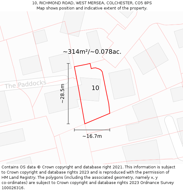 10, RICHMOND ROAD, WEST MERSEA, COLCHESTER, CO5 8PS: Plot and title map