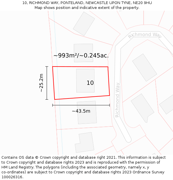 10, RICHMOND WAY, PONTELAND, NEWCASTLE UPON TYNE, NE20 9HU: Plot and title map