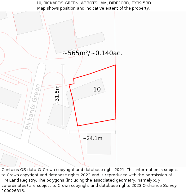 10, RICKARDS GREEN, ABBOTSHAM, BIDEFORD, EX39 5BB: Plot and title map