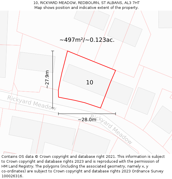 10, RICKYARD MEADOW, REDBOURN, ST ALBANS, AL3 7HT: Plot and title map