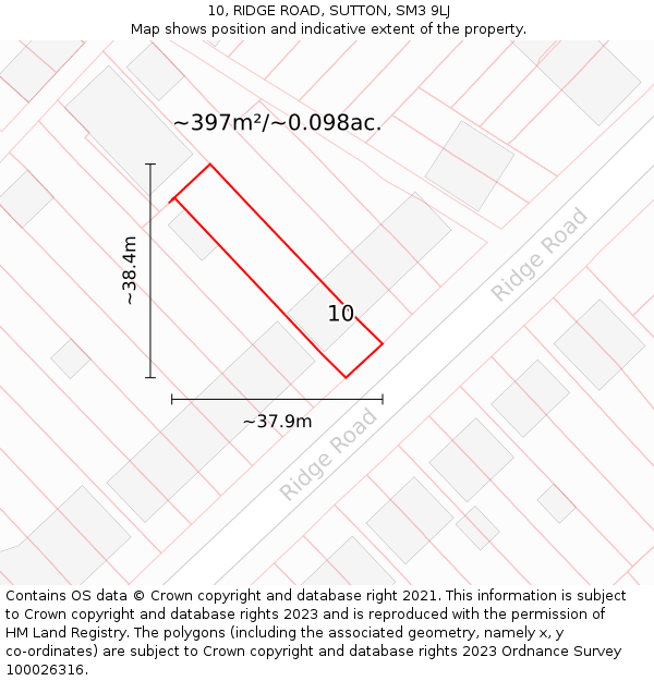 10, RIDGE ROAD, SUTTON, SM3 9LJ: Plot and title map