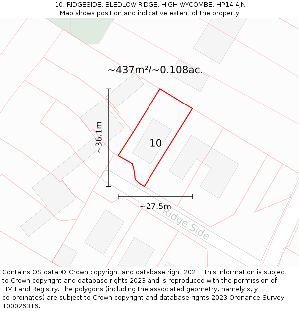 10, RIDGESIDE, BLEDLOW RIDGE, HIGH WYCOMBE, HP14 4JN: Plot and title map