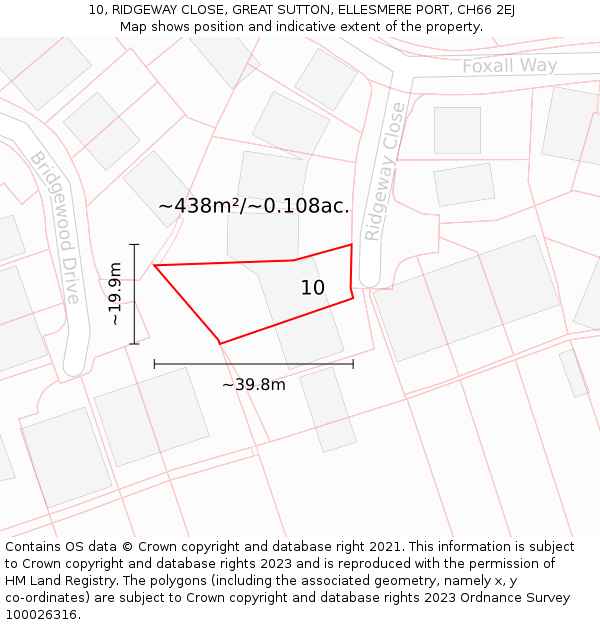 10, RIDGEWAY CLOSE, GREAT SUTTON, ELLESMERE PORT, CH66 2EJ: Plot and title map