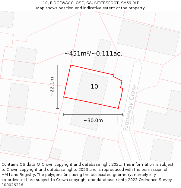 10, RIDGEWAY CLOSE, SAUNDERSFOOT, SA69 9LP: Plot and title map
