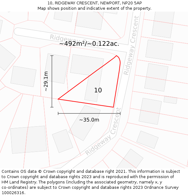 10, RIDGEWAY CRESCENT, NEWPORT, NP20 5AP: Plot and title map