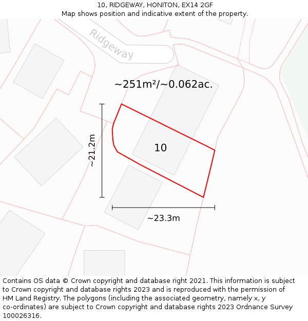 10, RIDGEWAY, HONITON, EX14 2GF: Plot and title map