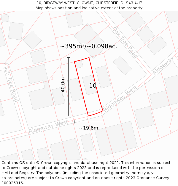 10, RIDGEWAY WEST, CLOWNE, CHESTERFIELD, S43 4UB: Plot and title map