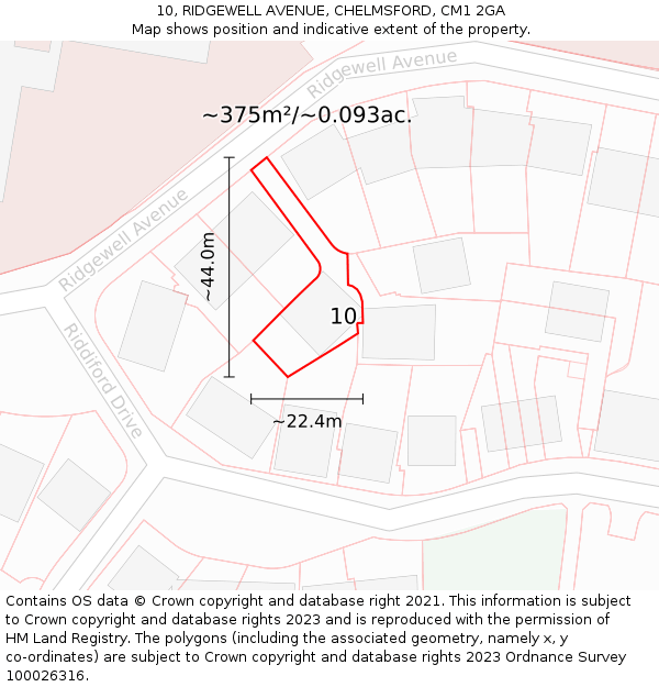 10, RIDGEWELL AVENUE, CHELMSFORD, CM1 2GA: Plot and title map