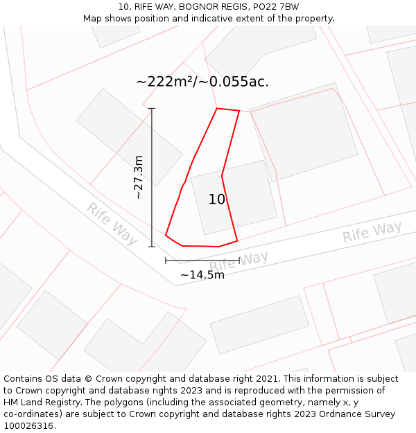 10, RIFE WAY, BOGNOR REGIS, PO22 7BW: Plot and title map