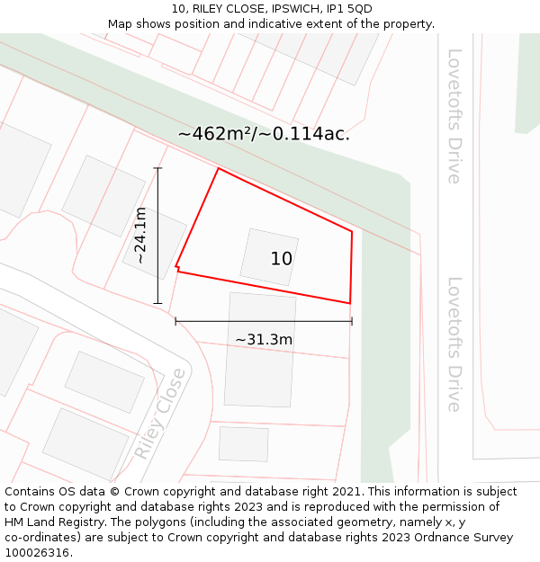 10, RILEY CLOSE, IPSWICH, IP1 5QD: Plot and title map