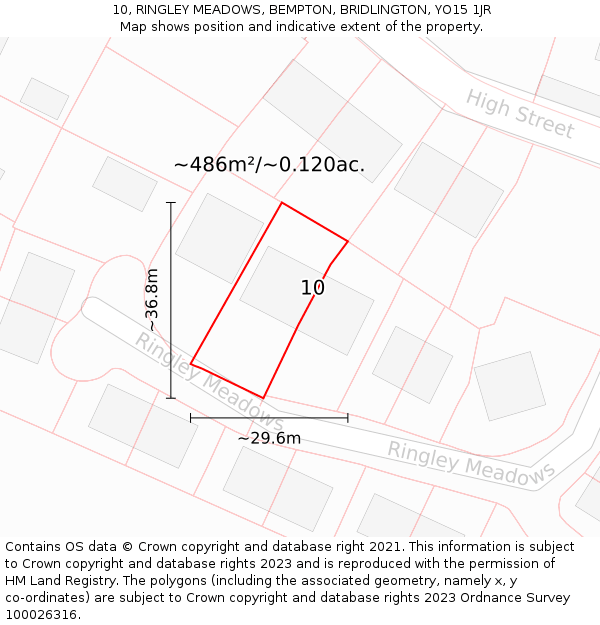 10, RINGLEY MEADOWS, BEMPTON, BRIDLINGTON, YO15 1JR: Plot and title map