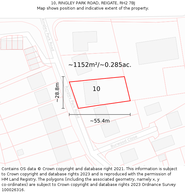 10, RINGLEY PARK ROAD, REIGATE, RH2 7BJ: Plot and title map