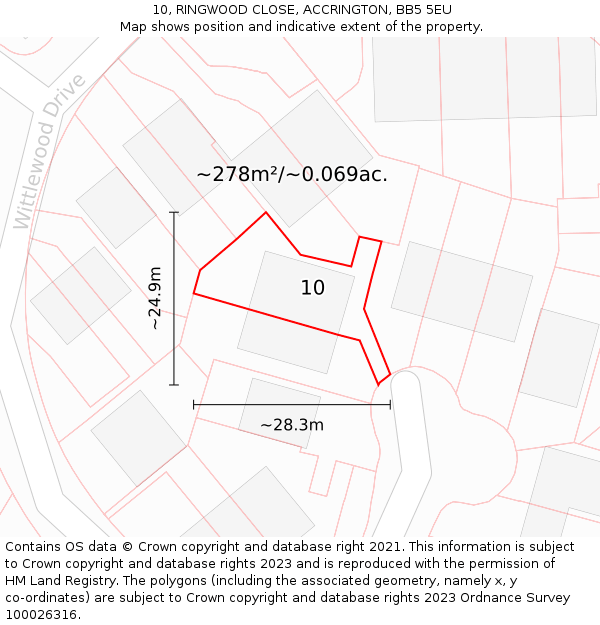 10, RINGWOOD CLOSE, ACCRINGTON, BB5 5EU: Plot and title map