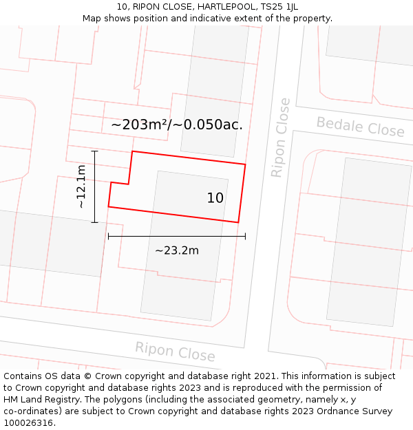 10, RIPON CLOSE, HARTLEPOOL, TS25 1JL: Plot and title map