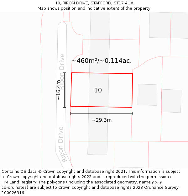 10, RIPON DRIVE, STAFFORD, ST17 4UA: Plot and title map
