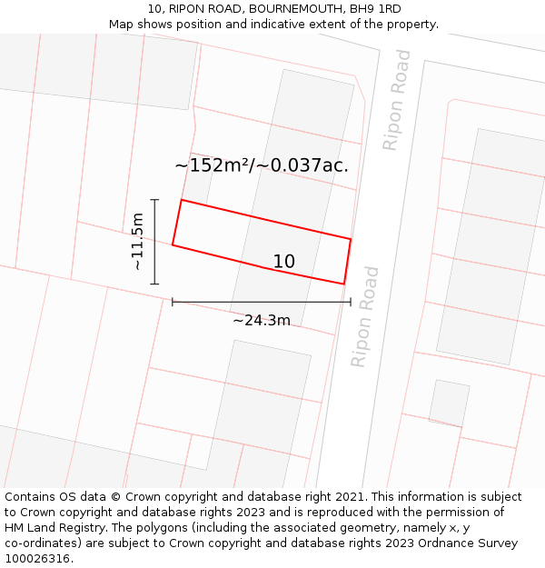 10, RIPON ROAD, BOURNEMOUTH, BH9 1RD: Plot and title map