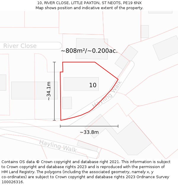 10, RIVER CLOSE, LITTLE PAXTON, ST NEOTS, PE19 6NX: Plot and title map
