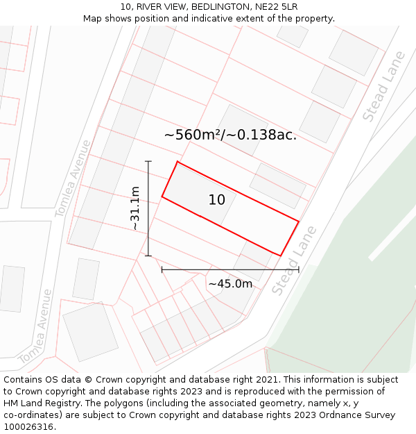 10, RIVER VIEW, BEDLINGTON, NE22 5LR: Plot and title map