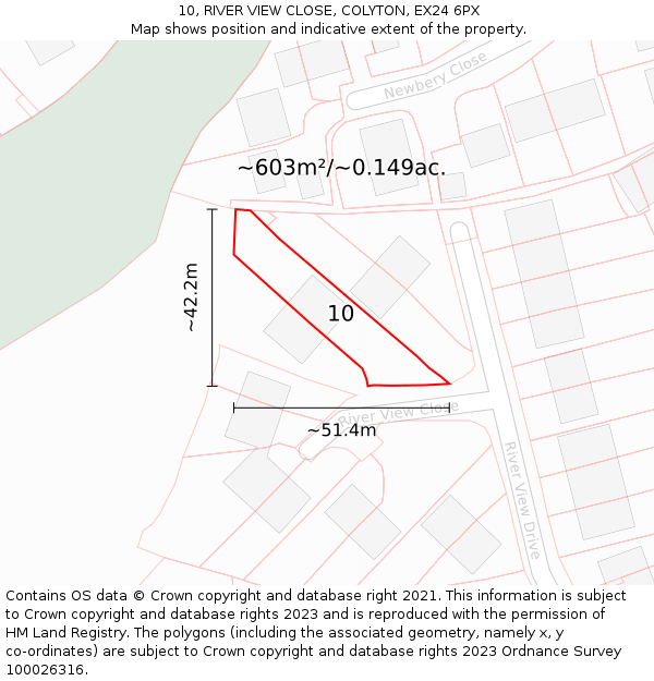 10, RIVER VIEW CLOSE, COLYTON, EX24 6PX: Plot and title map