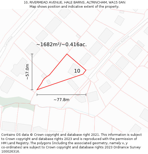 10, RIVERMEAD AVENUE, HALE BARNS, ALTRINCHAM, WA15 0AN: Plot and title map