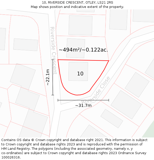 10, RIVERSIDE CRESCENT, OTLEY, LS21 2RS: Plot and title map