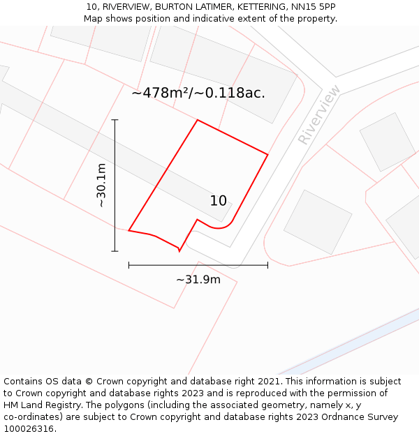 10, RIVERVIEW, BURTON LATIMER, KETTERING, NN15 5PP: Plot and title map