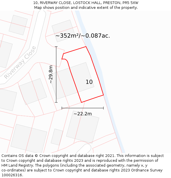10, RIVERWAY CLOSE, LOSTOCK HALL, PRESTON, PR5 5XW: Plot and title map