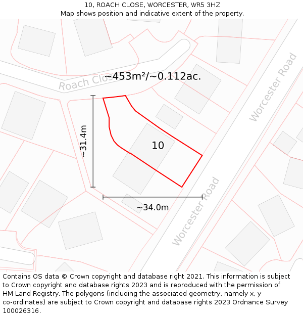 10, ROACH CLOSE, WORCESTER, WR5 3HZ: Plot and title map