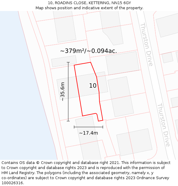 10, ROADINS CLOSE, KETTERING, NN15 6GY: Plot and title map