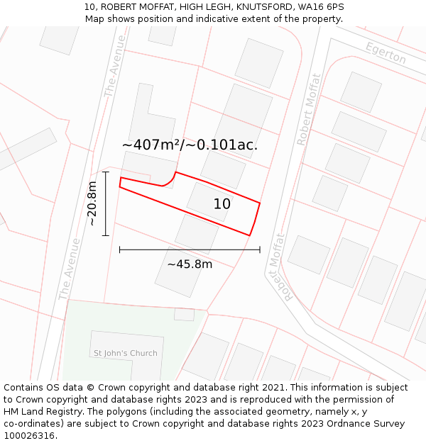 10, ROBERT MOFFAT, HIGH LEGH, KNUTSFORD, WA16 6PS: Plot and title map
