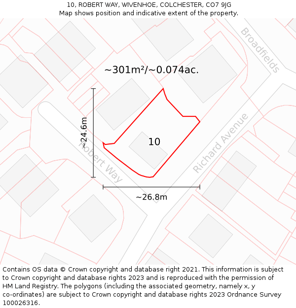 10, ROBERT WAY, WIVENHOE, COLCHESTER, CO7 9JG: Plot and title map