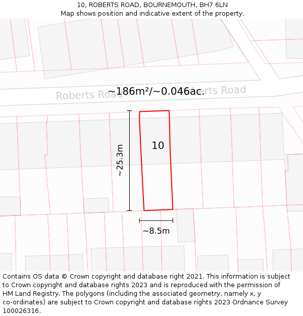 10, ROBERTS ROAD, BOURNEMOUTH, BH7 6LN: Plot and title map