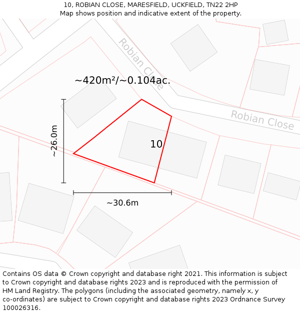 10, ROBIAN CLOSE, MARESFIELD, UCKFIELD, TN22 2HP: Plot and title map