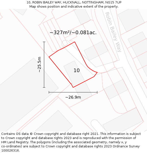 10, ROBIN BAILEY WAY, HUCKNALL, NOTTINGHAM, NG15 7UP: Plot and title map