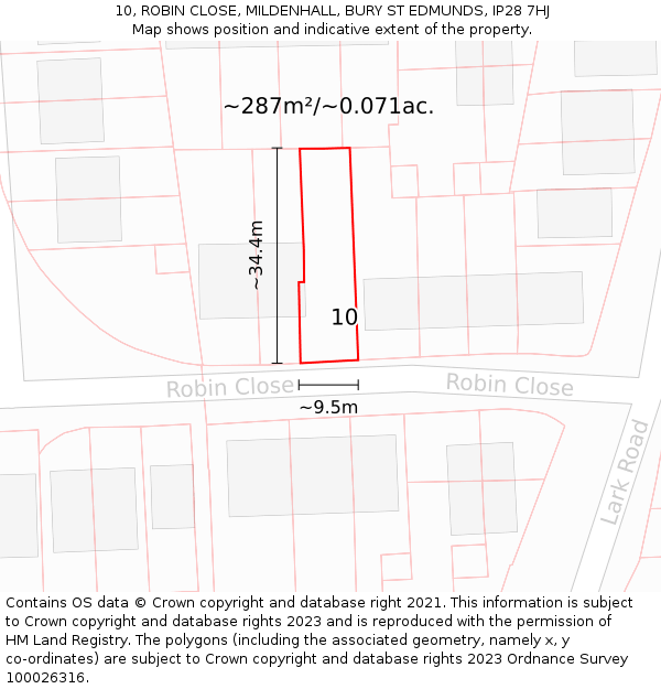 10, ROBIN CLOSE, MILDENHALL, BURY ST EDMUNDS, IP28 7HJ: Plot and title map