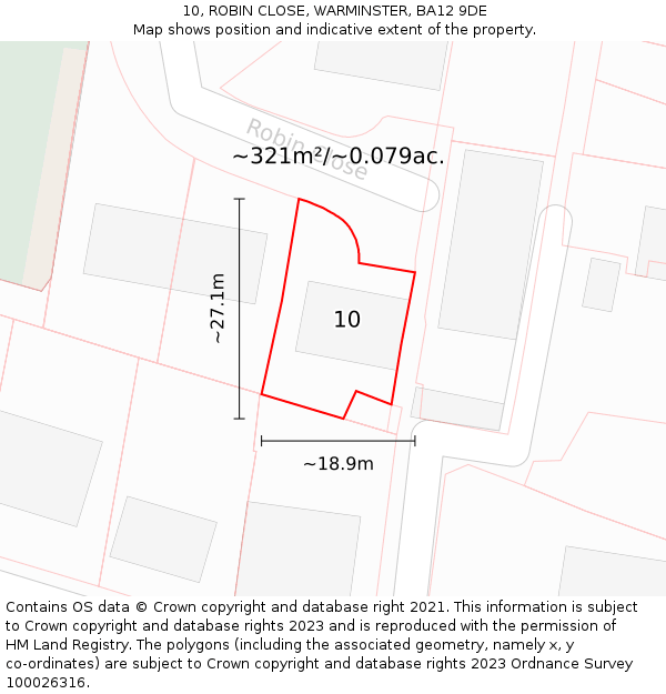 10, ROBIN CLOSE, WARMINSTER, BA12 9DE: Plot and title map