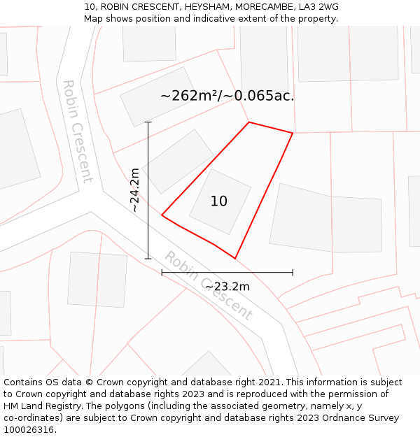10, ROBIN CRESCENT, HEYSHAM, MORECAMBE, LA3 2WG: Plot and title map