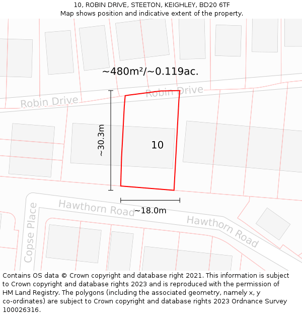 10, ROBIN DRIVE, STEETON, KEIGHLEY, BD20 6TF: Plot and title map