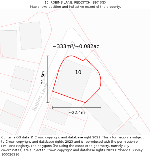 10, ROBINS LANE, REDDITCH, B97 6GX: Plot and title map