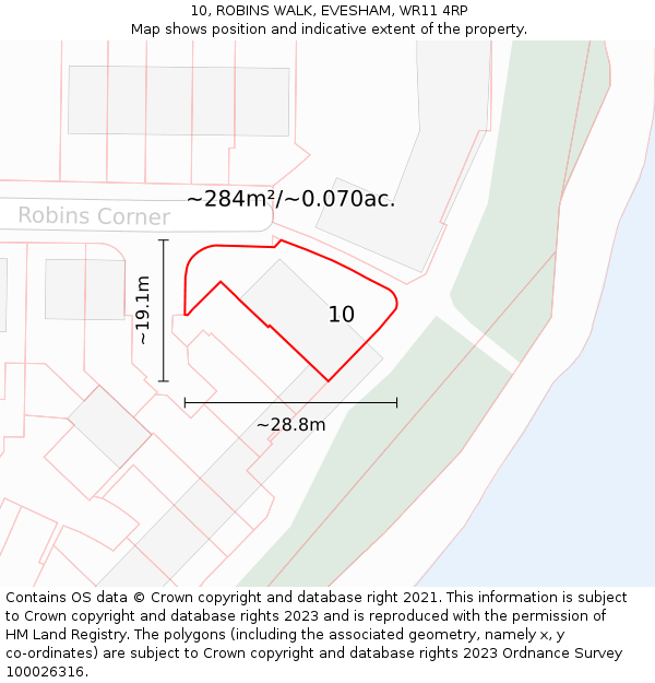 10, ROBINS WALK, EVESHAM, WR11 4RP: Plot and title map