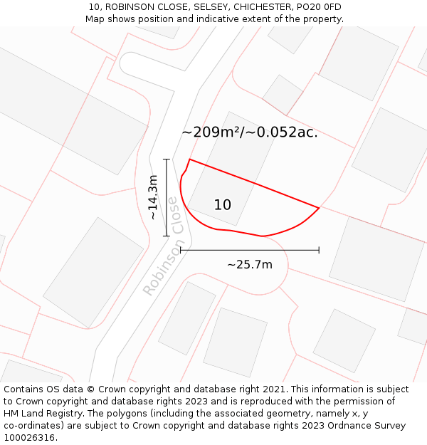10, ROBINSON CLOSE, SELSEY, CHICHESTER, PO20 0FD: Plot and title map