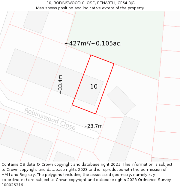 10, ROBINSWOOD CLOSE, PENARTH, CF64 3JG: Plot and title map