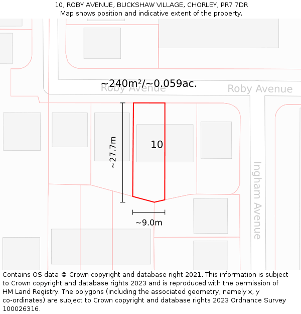 10, ROBY AVENUE, BUCKSHAW VILLAGE, CHORLEY, PR7 7DR: Plot and title map