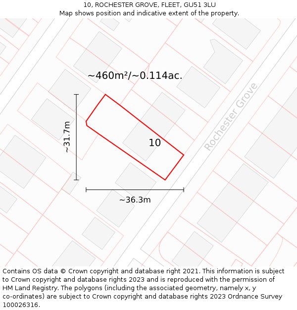 10, ROCHESTER GROVE, FLEET, GU51 3LU: Plot and title map